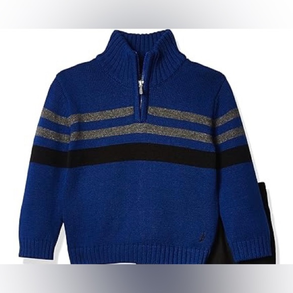 Nautica Kids Zip-Up Sweater in Blue with Black and Gray Stripes